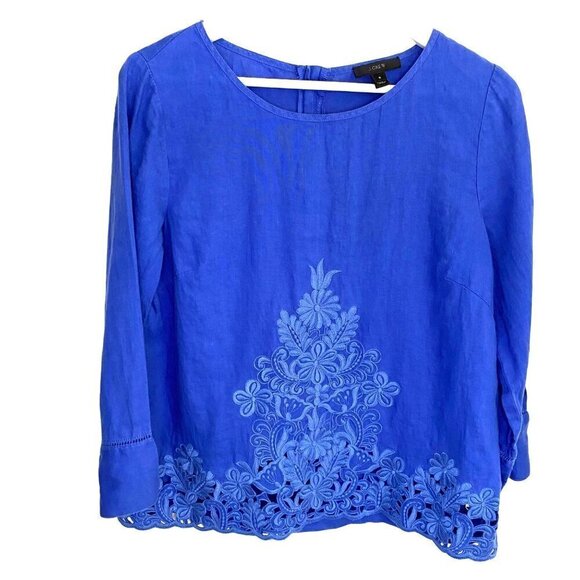 J Crew Linen Embroidered Top Women's Sz 6  Elegant Business Career Office - Picture 1 of 10